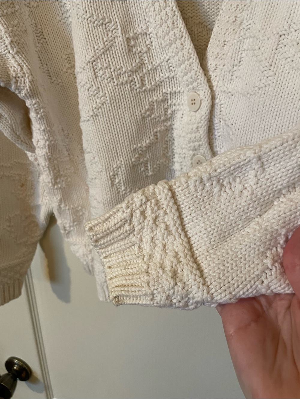Vintage L.L.Bean USA Cotton Textured Knit Cardigan Sweater Oversized Ivory M - Picture 7 of 9